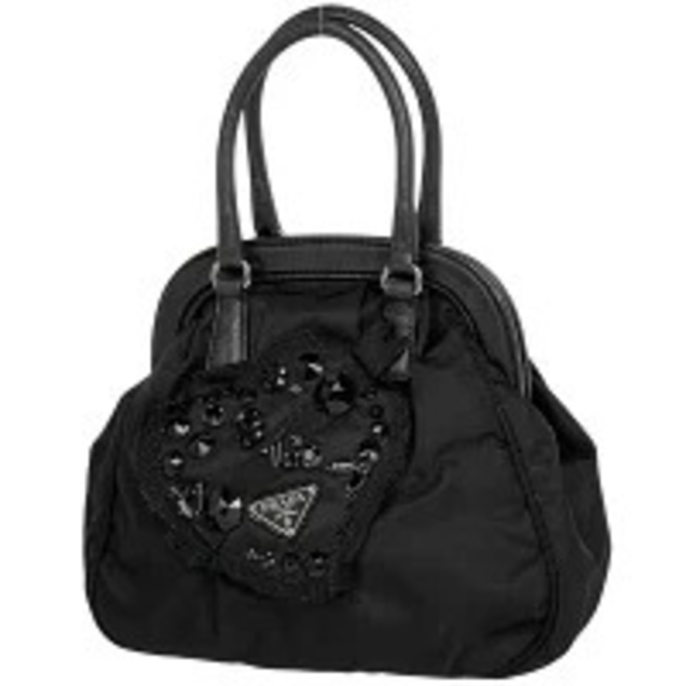 Prada Plate Handbag Bijou Heart Nero Black